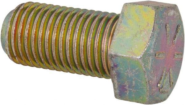Made in USA - 7/16-20 UNF, 7/8" Length Under Head Hex Head Cap Screw - Fully Threaded, Grade 8 Alloy Steel, Zinc Yellow Dichromate Finish, 5/8" Hex - Benchmark Tooling