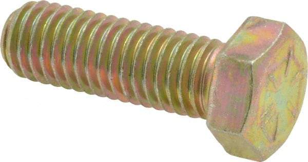 Made in USA - 1/2-13 UNC, 1-1/2" Length Under Head Hex Head Cap Screw - Fully Threaded, Grade 8 Alloy Steel, Zinc Yellow Dichromate Finish, 3/4" Hex - Benchmark Tooling