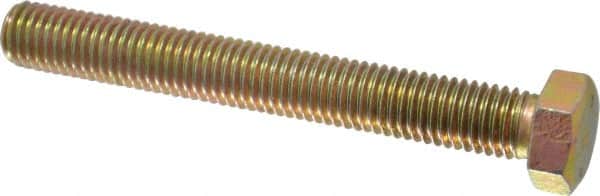Made in USA - 5/8-11 UNC, 5" Length Under Head Hex Head Cap Screw - Fully Threaded, Grade 8 Alloy Steel, Zinc Yellow Dichromate Finish, 15/16" Hex - Benchmark Tooling