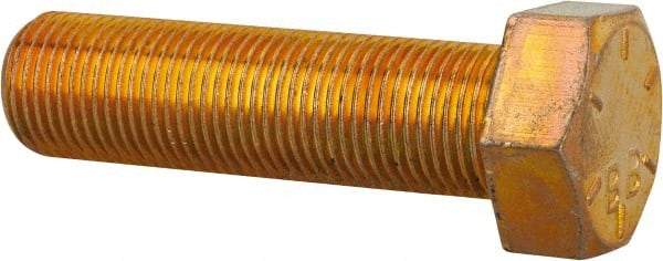 Made in USA - 5/8-18 UNF, 2-1/4" Length Under Head Hex Head Cap Screw - Fully Threaded, Grade 8 Alloy Steel, Zinc Yellow Dichromate Finish, 15/16" Hex - Benchmark Tooling