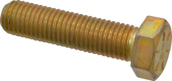 Made in USA - 3/4-10 UNC, 3" Length Under Head Hex Head Cap Screw - Fully Threaded, Grade 8 Alloy Steel, Zinc Yellow Dichromate Finish, 1-1/8" Hex - Benchmark Tooling