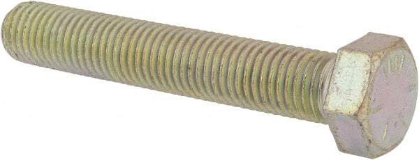 Made in USA - 3/4-10 UNC, 4-1/2" Length Under Head Hex Head Cap Screw - Fully Threaded, Grade 8 Alloy Steel, Zinc Yellow Dichromate Finish, 1-1/8" Hex - Benchmark Tooling