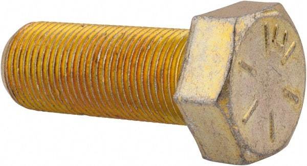 Made in USA - 3/4-16 UNF, 2" Length Under Head Hex Head Cap Screw - Fully Threaded, Grade 8 Alloy Steel, Zinc Yellow Dichromate Finish, 1-1/8" Hex - Benchmark Tooling