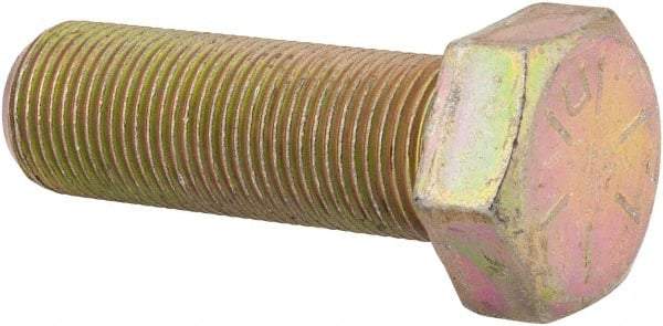 Made in USA - 3/4-16 UNF, 2-1/4" Length Under Head Hex Head Cap Screw - Partially Threaded, Grade 8 Alloy Steel, Zinc Yellow Dichromate Finish, 1-1/8" Hex - Benchmark Tooling
