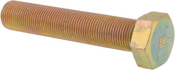 Made in USA - 3/4-16 UNF, 4" Length Under Head Hex Head Cap Screw - Fully Threaded, Grade 8 Alloy Steel, Zinc Yellow Dichromate Finish, 1-1/8" Hex - Benchmark Tooling