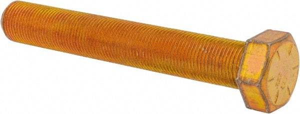 Made in USA - 3/4-16 UNF, 5" Length Under Head Hex Head Cap Screw - Fully Threaded, Grade 8 Alloy Steel, Zinc Yellow Dichromate Finish, 1-1/8" Hex - Benchmark Tooling