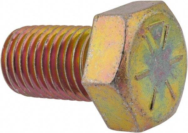 Made in USA - 7/8-9 UNC, 1-1/2" Length Under Head Hex Head Cap Screw - Fully Threaded, Grade 8 Alloy Steel, Zinc Yellow Dichromate Finish, 1-5/16" Hex - Benchmark Tooling