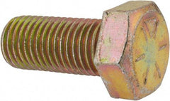 Made in USA - 7/8-9 UNC, 2" Length Under Head Hex Head Cap Screw - Fully Threaded, Grade 8 Alloy Steel, Zinc Yellow Dichromate Finish, 1-5/16" Hex - Benchmark Tooling