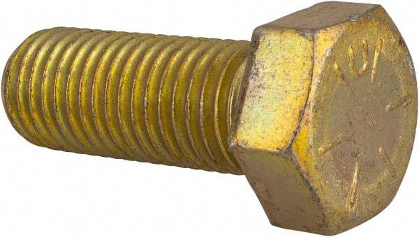Made in USA - 7/8-9 UNC, 2-1/4" Length Under Head Hex Head Cap Screw - Partially Threaded, Grade 8 Alloy Steel, Zinc Yellow Dichromate Finish, 1-5/16" Hex - Benchmark Tooling