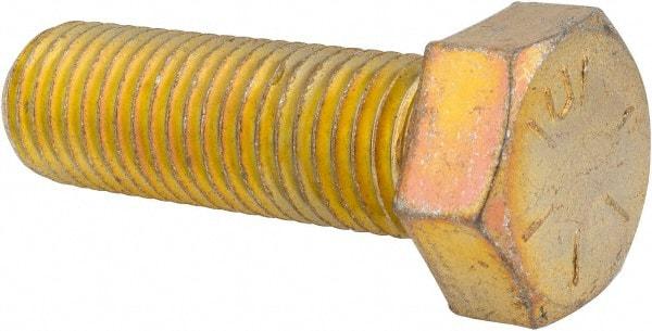 Made in USA - 7/8-9 UNC, 2-3/4" Length Under Head Hex Head Cap Screw - Fully Threaded, Grade 8 Alloy Steel, Zinc Yellow Dichromate Finish, 1-5/16" Hex - Benchmark Tooling