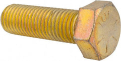 Made in USA - 7/8-9 UNC, 2-3/4" Length Under Head Hex Head Cap Screw - Fully Threaded, Grade 8 Alloy Steel, Zinc Yellow Dichromate Finish, 1-5/16" Hex - Benchmark Tooling