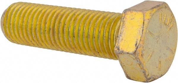 Made in USA - 7/8-9 UNC, 3" Length Under Head Hex Head Cap Screw - Fully Threaded, Grade 8 Alloy Steel, Zinc Yellow Dichromate Finish, 1-5/16" Hex - Benchmark Tooling