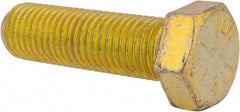 Made in USA - 7/8-9 UNC, 3" Length Under Head Hex Head Cap Screw - Fully Threaded, Grade 8 Alloy Steel, Zinc Yellow Dichromate Finish, 1-5/16" Hex - Benchmark Tooling