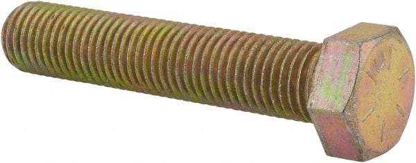 Made in USA - 7/8-9 UNC, 4-1/2" Length Under Head Hex Head Cap Screw - Fully Threaded, Grade 8 Alloy Steel, Zinc Yellow Dichromate Finish, 1-5/16" Hex - Benchmark Tooling