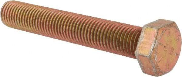 Made in North America - 7/8-9 UNC, 5-1/2" Length Under Head Hex Head Cap Screw - Fully Threaded, Grade 8 Alloy Steel, Zinc Yellow Dichromate Finish, 1-5/16" Hex - Benchmark Tooling