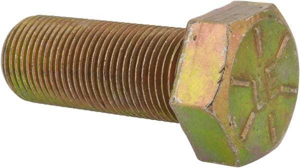 Made in North America - 7/8-14 UNF, 2-1/4" Length Under Head Hex Head Cap Screw - Partially Threaded, Grade 8 Alloy Steel, Zinc Yellow Dichromate Finish, 1-5/16" Hex - Benchmark Tooling