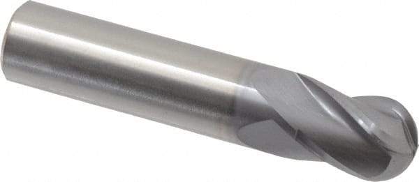 Hertel - 1/2" Diam, 5/8" LOC, 4 Flute Solid Carbide Ball End Mill - TiCN Finish, Single End, 2-1/2" OAL, 1/2" Shank Diam - Benchmark Tooling