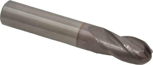 Hertel - 1/2" Diam, 1" LOC, 4 Flute Solid Carbide Ball End Mill - TiCN Finish, Single End, 3" OAL, 1/2" Shank Diam - Benchmark Tooling