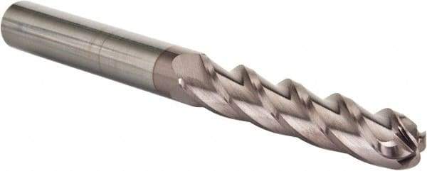 Hertel - 7/16" Diam, 2" LOC, 4 Flute Solid Carbide Ball End Mill - AlTiN Finish, Single End, 4" OAL, 7/16" Shank Diam, Spiral Flute - Benchmark Tooling