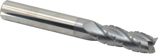 Hertel - 3/8" Diam, 1-1/8" LOC, 4 Flute Solid Carbide Roughing Square End Mill - TiCN Finish, 3" OAL, 3/8" Shank Diam, Single End, Centercutting - Benchmark Tooling