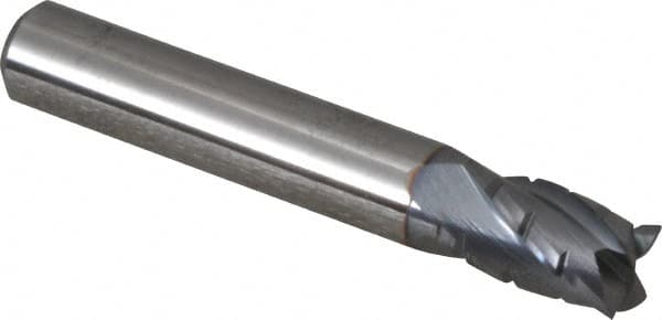 Hertel - 5/16" Diam, 1/2" LOC, 4 Flute Solid Carbide Roughing Square End Mill - TiCN Finish, 2" OAL, 5/16" Shank Diam, Single End, Centercutting - Benchmark Tooling