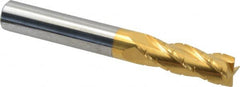 Hertel - 3/8" Diam, 1-1/8" LOC, 4 Flute Solid Carbide Roughing Square End Mill - TiN Finish, 3" OAL, 3/8" Shank Diam, Single End, Centercutting - Benchmark Tooling