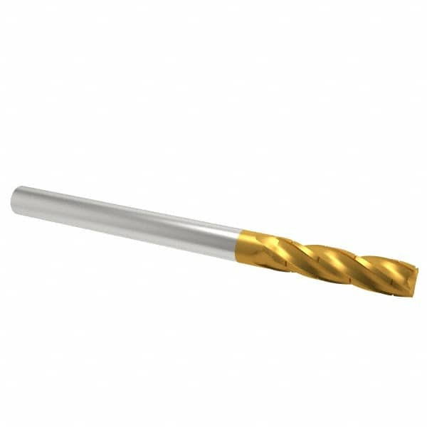 Hertel - 3/16" Diam, 5/8" LOC, 4 Flute Solid Carbide Roughing Square End Mill - TiN Finish, 2" OAL, 3/16" Shank Diam, Single End, Centercutting - Benchmark Tooling