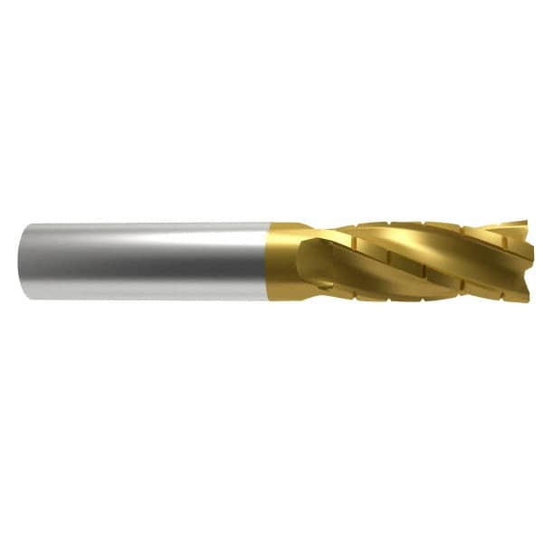 Hertel - 1/2" Diam, 1" LOC, 4 Flute Solid Carbide Roughing Square End Mill - TiN Finish, 3" OAL, 1/2" Shank Diam, Single End, Centercutting - Benchmark Tooling