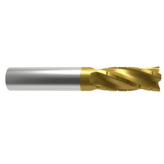 Hertel - 1/2" Diam, 1" LOC, 4 Flute Solid Carbide Roughing Square End Mill - TiN Finish, 3" OAL, 1/2" Shank Diam, Single End, Centercutting - Benchmark Tooling