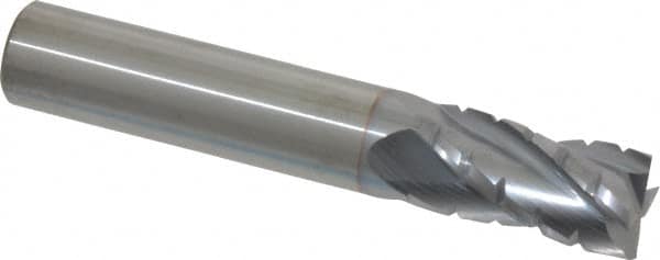 Hertel - 1/2" Diam, 1" LOC, 4 Flute Solid Carbide Roughing Square End Mill - TiCN Finish, 3" OAL, 1/2" Shank Diam, Single End, Centercutting - Benchmark Tooling