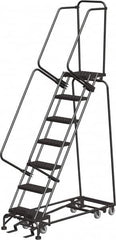 Ballymore - 103" 7 Step Ladder - Rolling Safety Ladder, 450 Lb Capacity, 70" Platform Height, 24" Base Width x 55" Depth, Abrasive Mat Tread - Benchmark Tooling