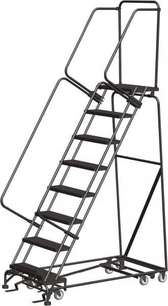 Ballymore - 113" 8 Step Ladder - Rolling Safety Ladder, 450 Lb Capacity, 80" Platform Height, 32" Base Width x 61" Depth, Abrasive Mat Tread - Benchmark Tooling