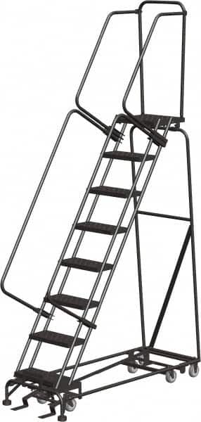 Ballymore - 113" 8 Step All-Directional Ladder - Rolling Safety Ladder, 450 Lb Capacity, 80" Platform Height, 24" Base Width x 61" Depth, Perforated Tread - Benchmark Tooling