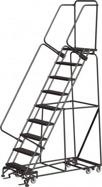 Ballymore - 123" 9 Step All-Directional Ladder - Rolling Safety Ladder, 350 Lb Capacity, 90" Platform Height, 32" Base Width x 68" Depth, Heavy-Duty Serrated Grating - Benchmark Tooling