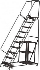 Ballymore - 133" 10 Step Stock-Picking Ladder - 450 Lb Capacity, 100" Platform Height, 32" Base Width x 74" Depth, Perforated Tread - Benchmark Tooling