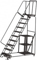 Ballymore - 133" 10 Step Ladder - Safety Stock Picking Ladder, 450 Lb Capacity, 100" Platform Height, 32" Base Width x 80" Depth, Perforated Tread - Benchmark Tooling