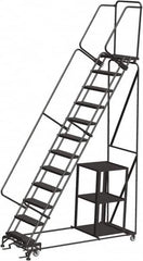 Ballymore - 153" 12 Step Ladder - Safety Stock Picking Ladder, 450 Lb Capacity, 120" Platform Height, 32" Base Width x 87" Depth, Perforated Tread - Benchmark Tooling