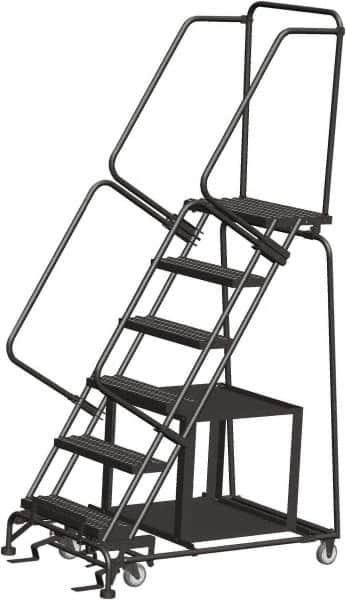 Ballymore - 93" 6 Step Stock-Picking Ladder - 450 Lb Capacity, 60" Platform Height, 30" Base Width x 49" Depth, Perforated Tread - Benchmark Tooling