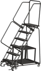 Ballymore - 93" 6 Step Stock-Picking Ladder - 450 Lb Capacity, 60" Platform Height, 30" Base Width x 49" Depth, Expanded Metal Tread - Benchmark Tooling