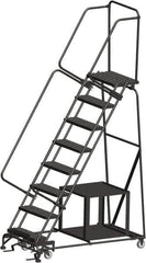 Ballymore - 113" 8 Step Ladder - Safety Stock Picking Ladder, 450 Lb Capacity, 80" Platform Height, 32" Base Width x 61" Depth, Perforated Tread - Benchmark Tooling