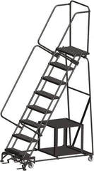 Ballymore - 113" 8 Step Stock-Picking Ladder - 450 Lb Capacity, 80" Platform Height, 32" Base Width x 61" Depth, Perforated Tread - Benchmark Tooling