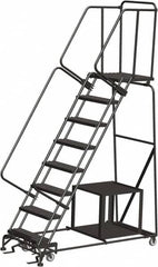 Ballymore - 113" 8 Step Ladder - Safety Stock Picking Ladder, 450 Lb Capacity, 80" Platform Height, 32" Base Width x 68" Depth, Perforated Tread - Benchmark Tooling