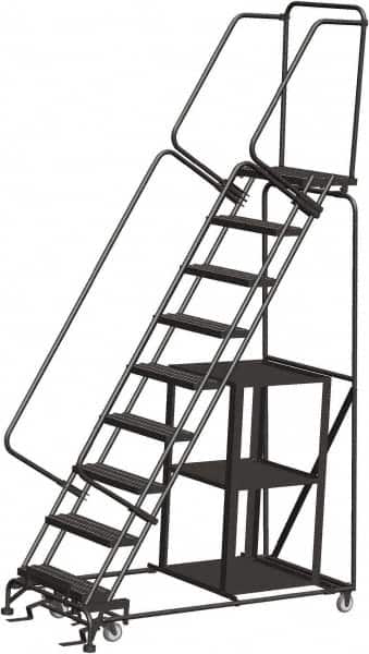 Ballymore - 123" 9 Step Ladder - Safety Stock Picking Ladder, 450 Lb Capacity, 90" Platform Height, 32" Base Width x 68" Depth, Expanded Metal Tread - Benchmark Tooling
