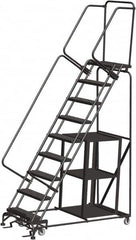 Ballymore - 123" 9 Step Ladder - Safety Stock Picking Ladder, 450 Lb Capacity, 90" Platform Height, 32" Base Width x 68" Depth, Expanded Metal Tread - Benchmark Tooling