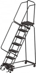Ballymore - 103" 7 Step Ladder - Rolling Safety Ladder, 450 Lb Capacity, 70" Platform Height, 30" Base Width x 55" Depth, Perforated Tread - Benchmark Tooling