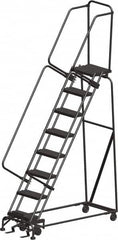 Ballymore - 113" 8 Step Ladder - Rolling Safety Ladder, 450 Lb Capacity, 80" Platform Height, 24" Base Width x 61" Depth, Heavy-Duty Serrated Grating - Benchmark Tooling