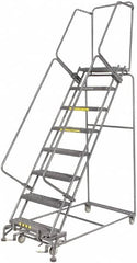 Ballymore - 113" 8 Step Ladder - Rolling Safety Ladder, 450 Lb Capacity, 80" Platform Height, 32" Base Width x 62" Depth, Heavy-Duty Serrated Grating - Benchmark Tooling