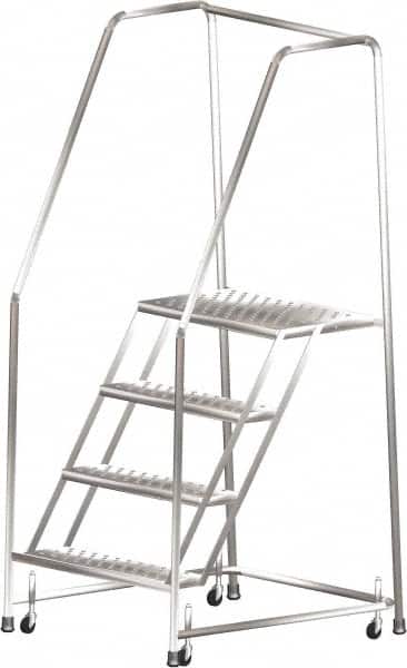 Ballymore - 73" 4 Step Ladder - Rolling Safety Ladder, 450 Lb Capacity, 40" Platform Height, 30" Base Width x 38" Depth, Heavy-Duty Serrated Grating - Benchmark Tooling