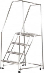 Ballymore - 73" 4 Step Ladder - Rolling Safety Ladder, 450 Lb Capacity, 40" Platform Height, 30" Base Width x 38" Depth, Heavy-Duty Serrated Grating - Benchmark Tooling