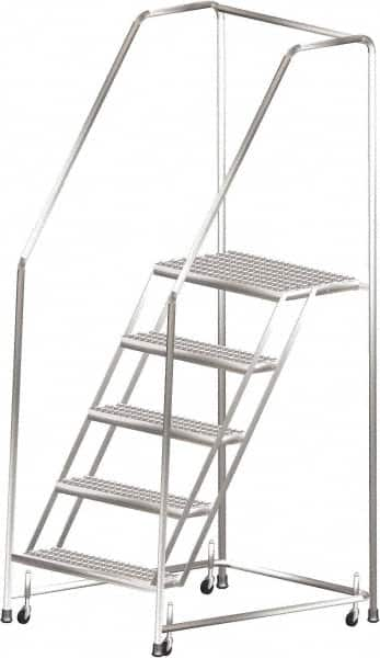 Ballymore - 83" 5 Step Ladder - Rolling Safety Ladder, 450 Lb Capacity, 50" Platform Height, 30" Base Width x 44" Depth, Heavy-Duty Serrated Grating - Benchmark Tooling